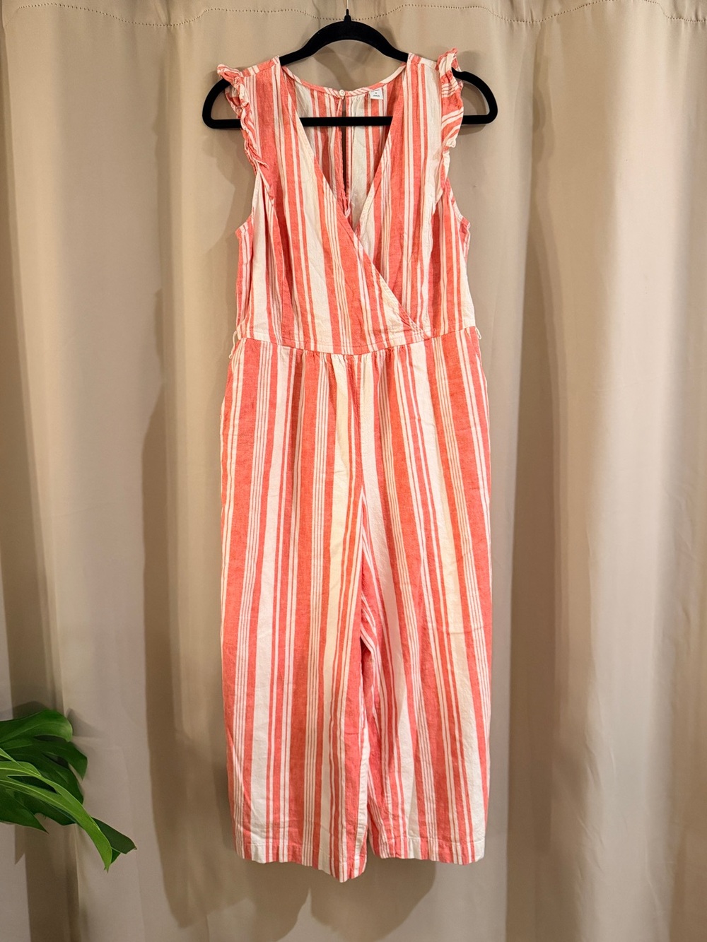 Old Navy Coral and White Striped Wide Leg Jumpsuit